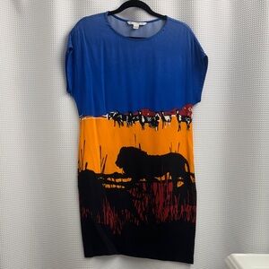 Diane Von Furstenberg Blue and Orange Patterned Dress